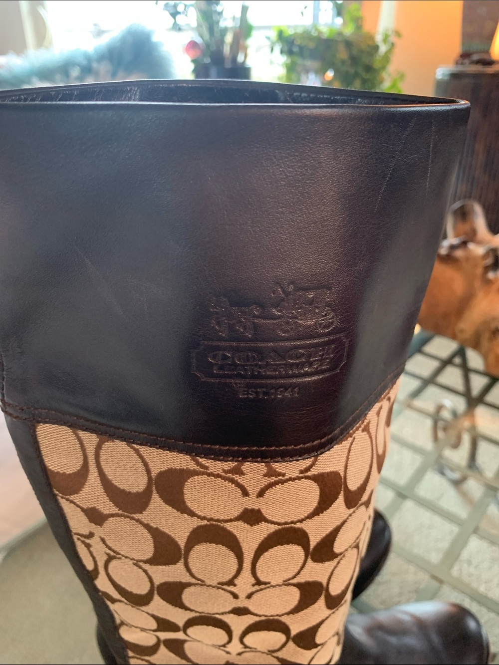 Coach Chrissi knee-high boots signature logo canvas, leather trim Size 9 - Picture 3 of 7